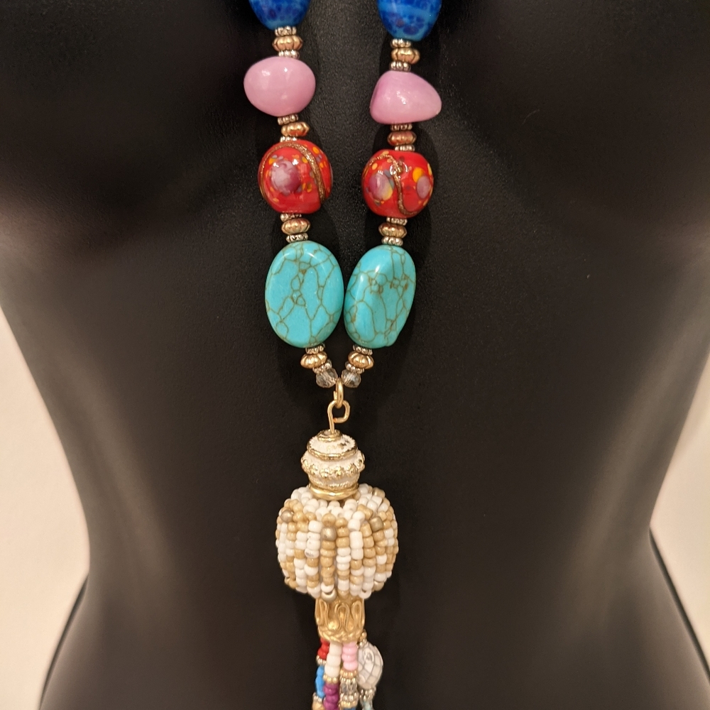 Chico's Multicolor Beaded Tassel Necklace - Picture 3 of 6
